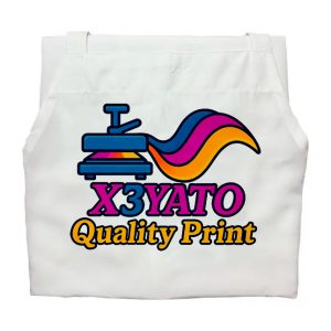 White apron with the x3yato Brand
