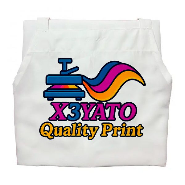 White apron with the x3yato Brand