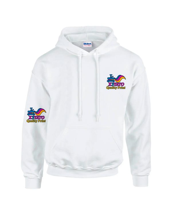 Hooded Sweatshirt in White with x3yato Logo on Right Side and Left Sleeve