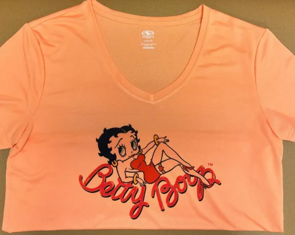 Betty Boop Women’s Polyester Sublimated T-Shirt – Peach