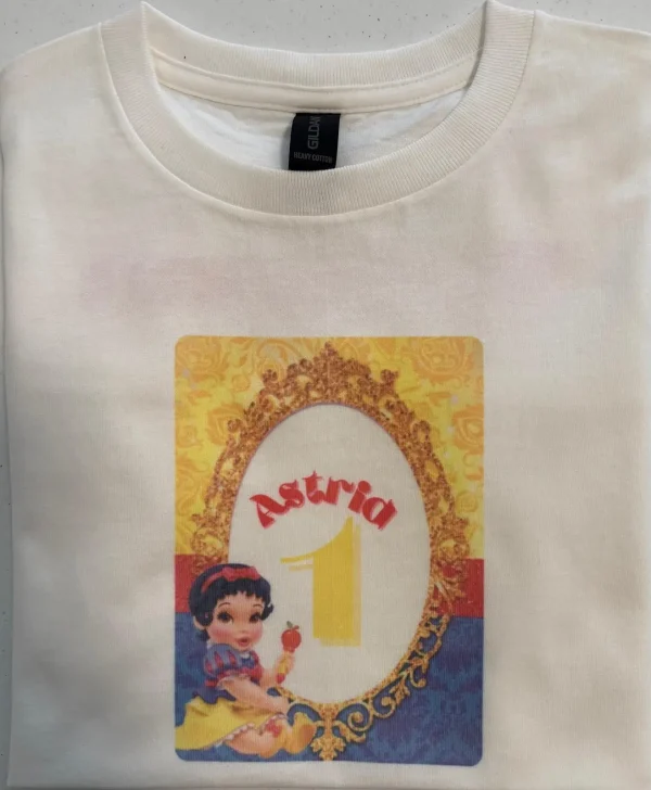Custom Cotton Sublimated Birthday T-Shirt – Snow White Design