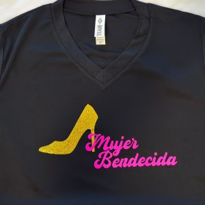 Mujer Bendecida – Sparkle Custom V-Neck Tee